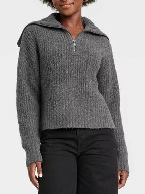 Universal Thread Gray Ribbed Half-Zip Turtleneck Sweater